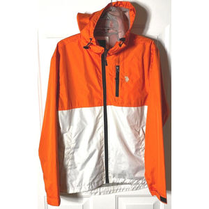 US Polo Assn Orange White Lightweight Windbreaker Jacket Full Zipper Size Medium
